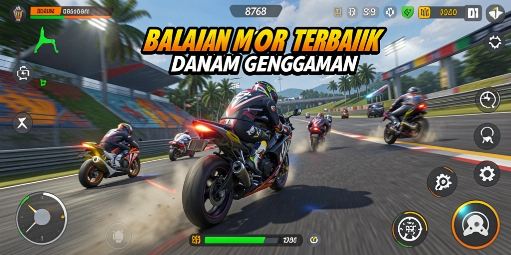 Gameplay seru di trek balapan motor yang menantang.